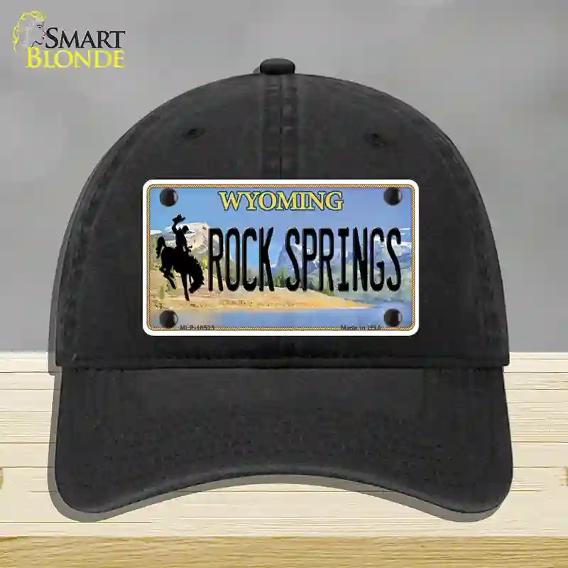 HAT07-MLP-10523 Rock Springs Wyoming Novelty License Plate Hat, Unconstructed Cotton - Black
