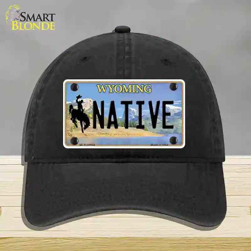 HAT07-MLP-10554 Native Wyoming Novelty License Plate Hat, Unconstructed Cotton - Black