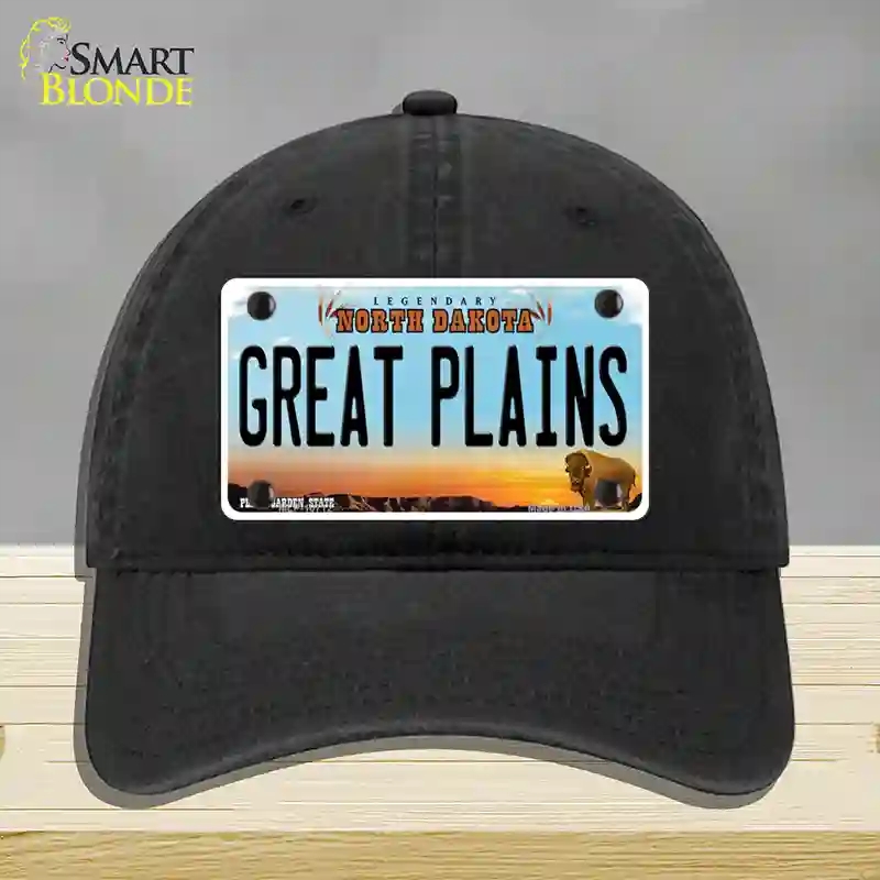 HAT07-MLP-10712 Great Plains North Dakota Novelty License Plate Hat, Unconstructed Cotton - Black