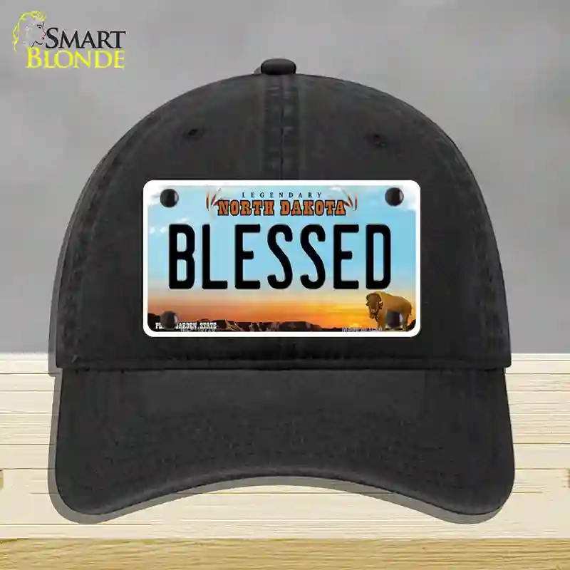 HAT07-MLP-10726 Blessed North Dakota Novelty License Plate Hat, Unconstructed Cotton - Black