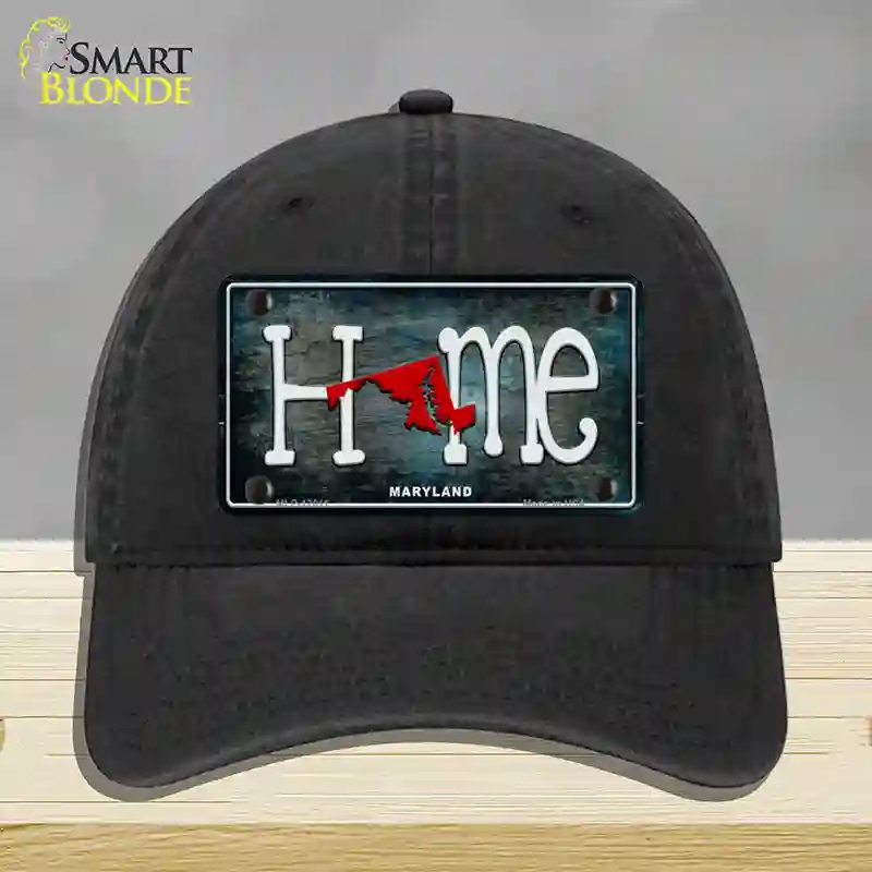 HAT07-MLP-12011 Maryland Home State Outline Novelty License Plate Hat, Unconstructed Cotton - Black