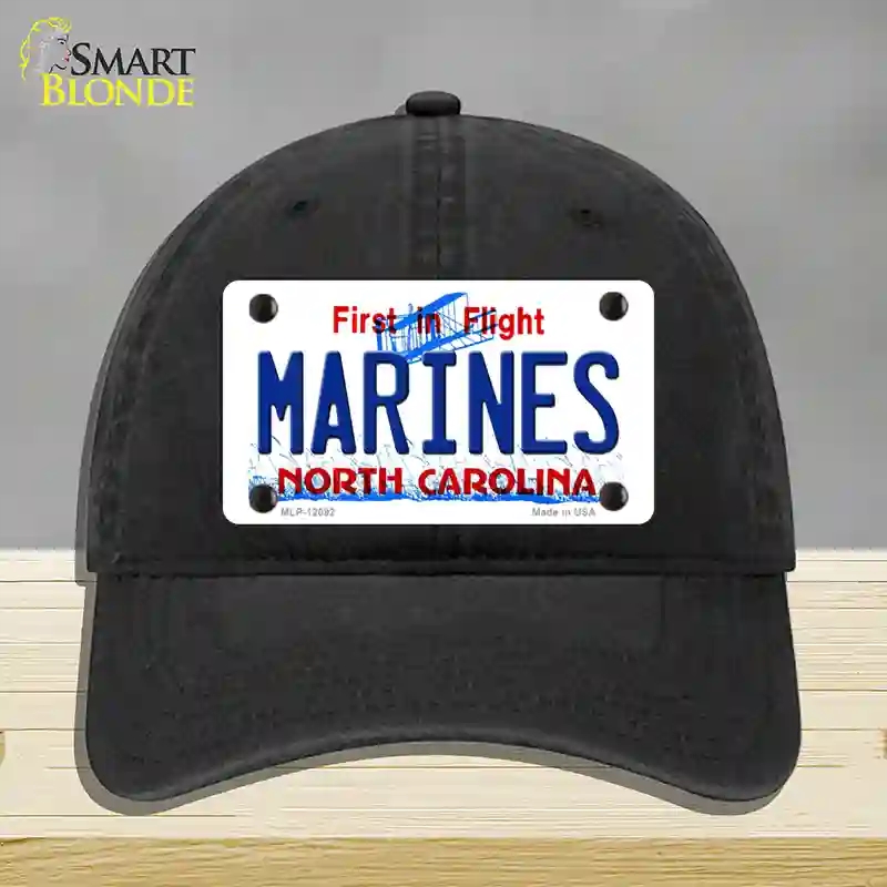 HAT07-MLP-12092 Marines North Carolina State Novelty License Plate Hat, Unconstructed Cotton - Black