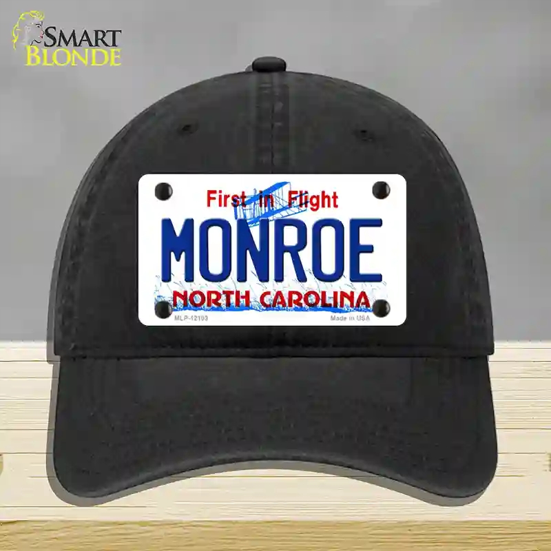 HAT07-MLP-12103 Monroe North Carolina State Novelty License Plate Hat, Unconstructed Cotton - Black