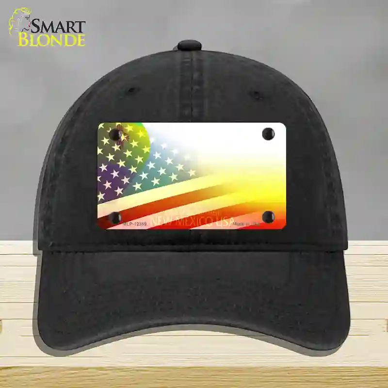 HAT07-MLP-12359   Mexico with American Flag Novelty License Plate Hat, Unconstructed Cotton - Black