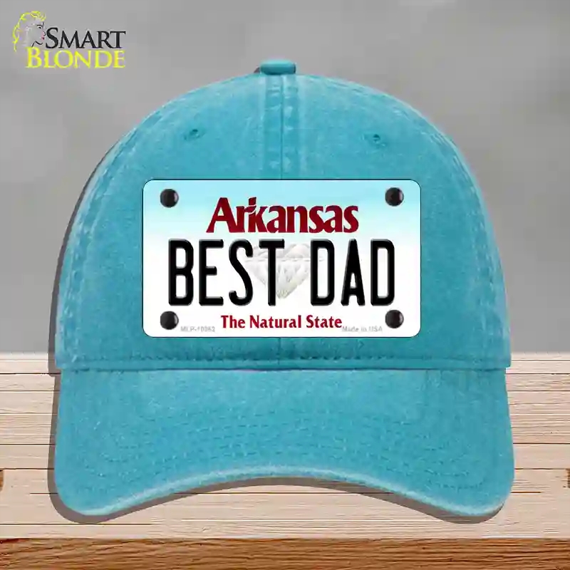 HAT10-MLP-10062 Best Dad Arkansas Novelty License Plate Hat, Unconstructed Cotton - Lake Blue