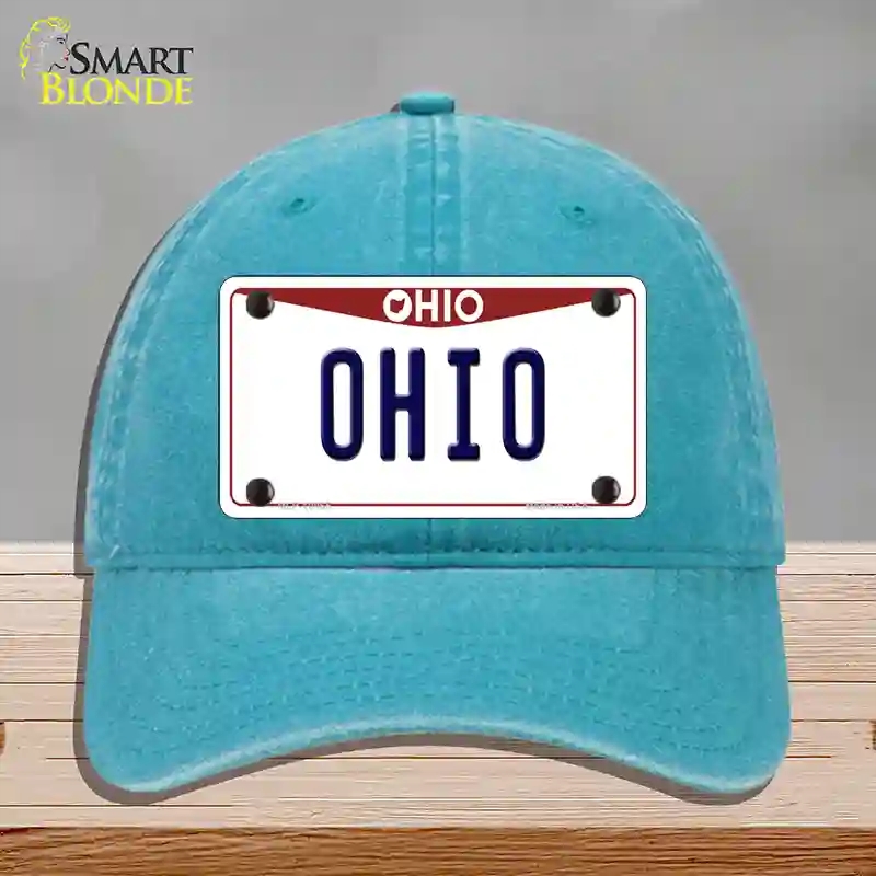 HAT10-MLP-10065 Ohio Maroon Novelty License Plate Hat, Unconstructed Cotton - Lake Blue