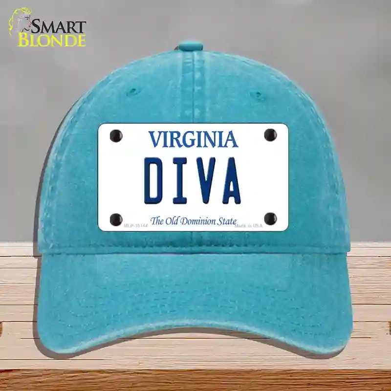 HAT10-MLP-10144 Diva Virginia Novelty License Plate Hat, Unconstructed Cotton - Lake Blue