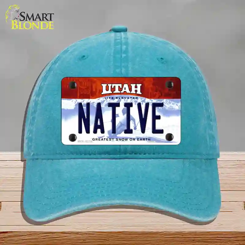 HAT10-MLP-10218 Native Utah Novelty License Plate Hat, Unconstructed Cotton - Lake Blue