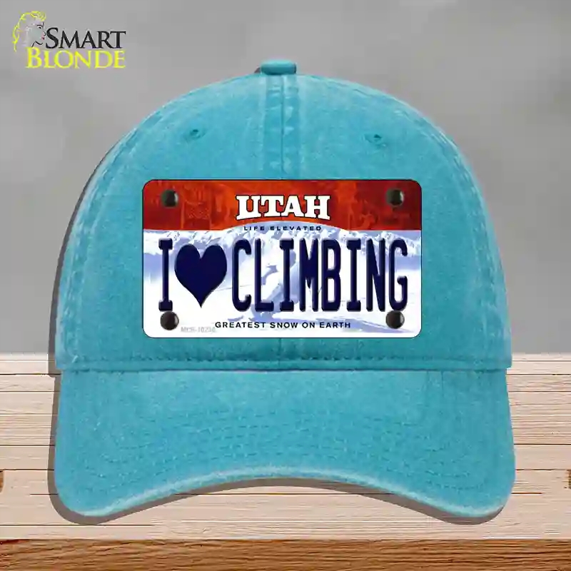 HAT10-MLP-10230 I Love Climbing Utah Novelty License Plate Hat, Unconstructed Cotton - Lake Blue