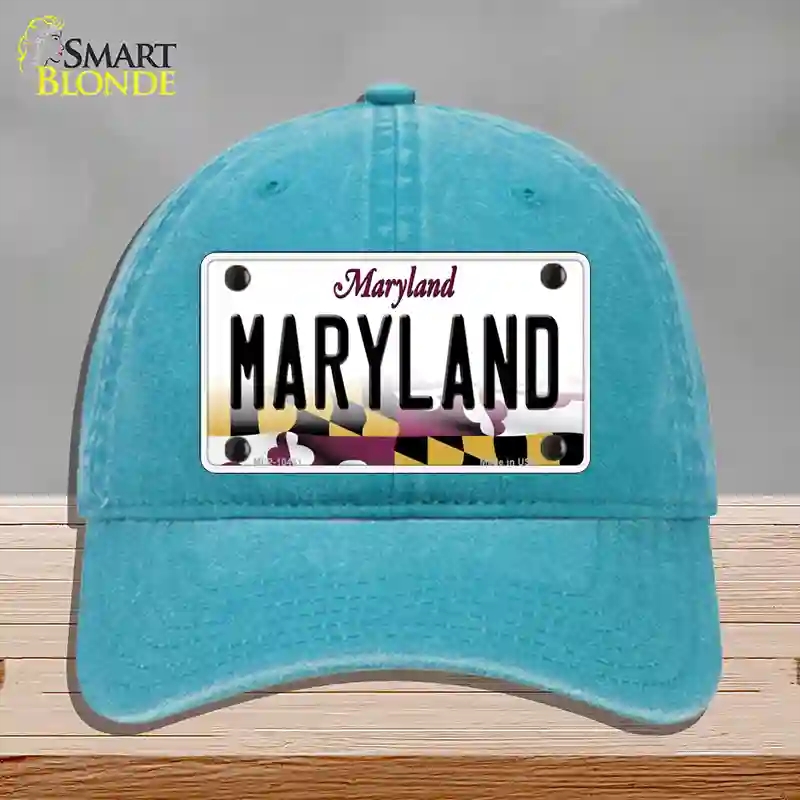 HAT10-MLP-10461 Maryland State MD Novelty License Plate Hat, Unconstructed Cotton - Lake Blue