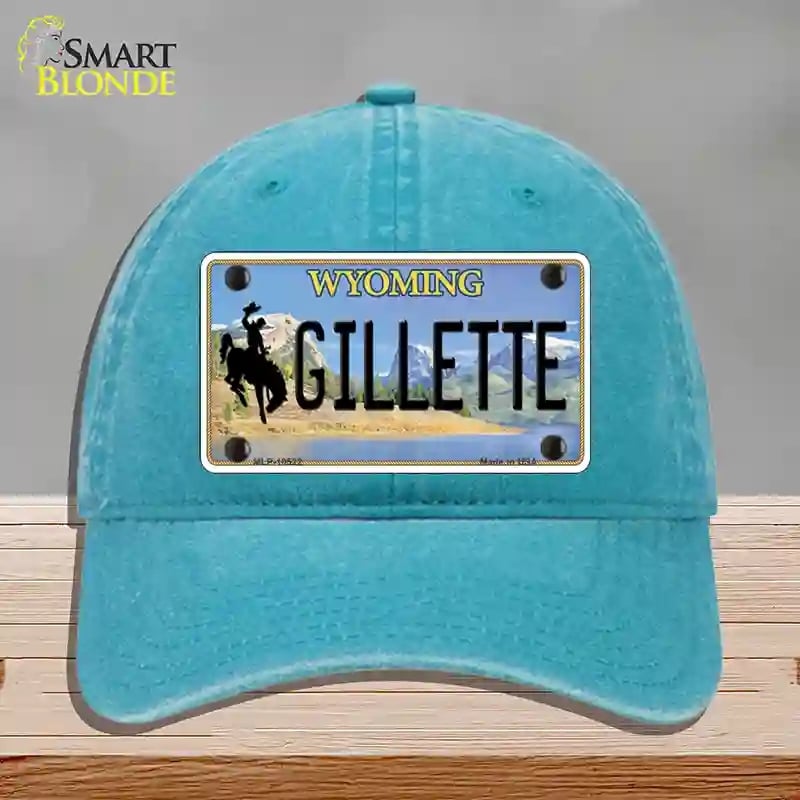 HAT10-MLP-10522 Gillette Wyoming Novelty License Plate Hat, Unconstructed Cotton - Lake Blue