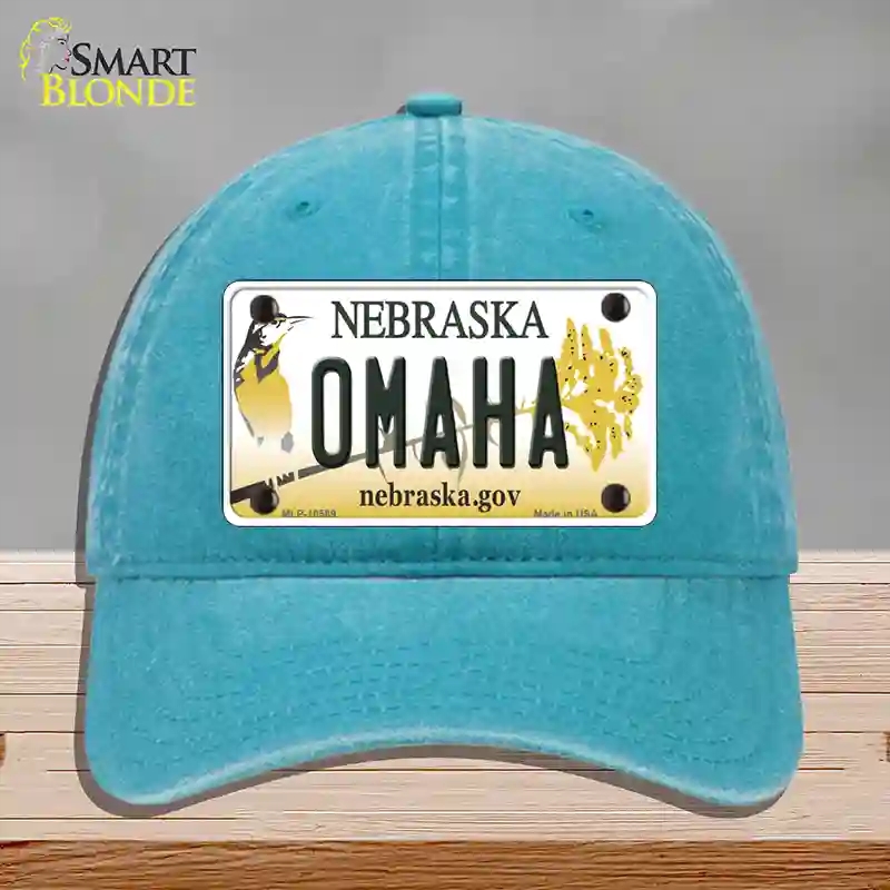 HAT10-MLP-10569 Omaha Nebraska Novelty License Plate Hat, Unconstructed Cotton - Lake Blue