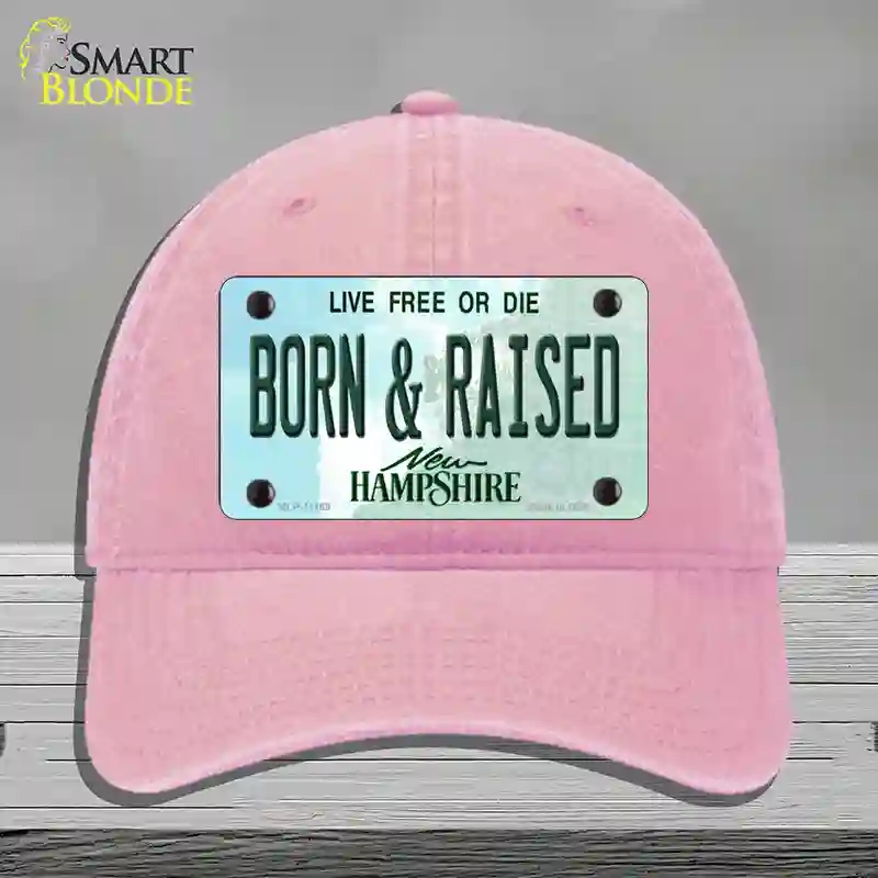 HAT12-MLP-11169 Born & Raised   Hampshire State Novelty License Plate Hat, Unconstructed Cotton - Pink