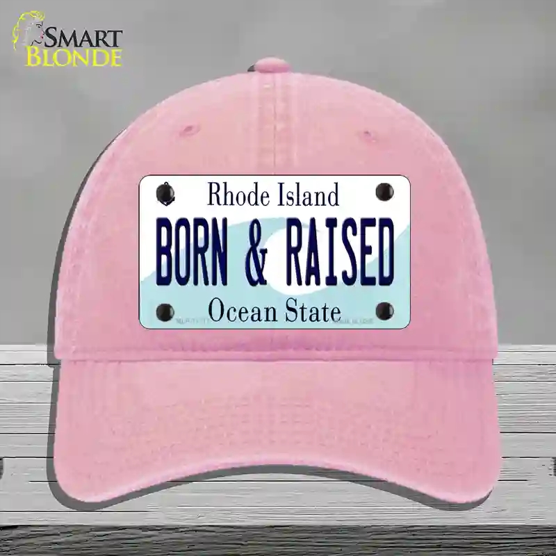 HAT12-MLP-11217 Born & Raised Rhode Island State Novelty License Plate Hat, Unconstructed Cotton - Pink