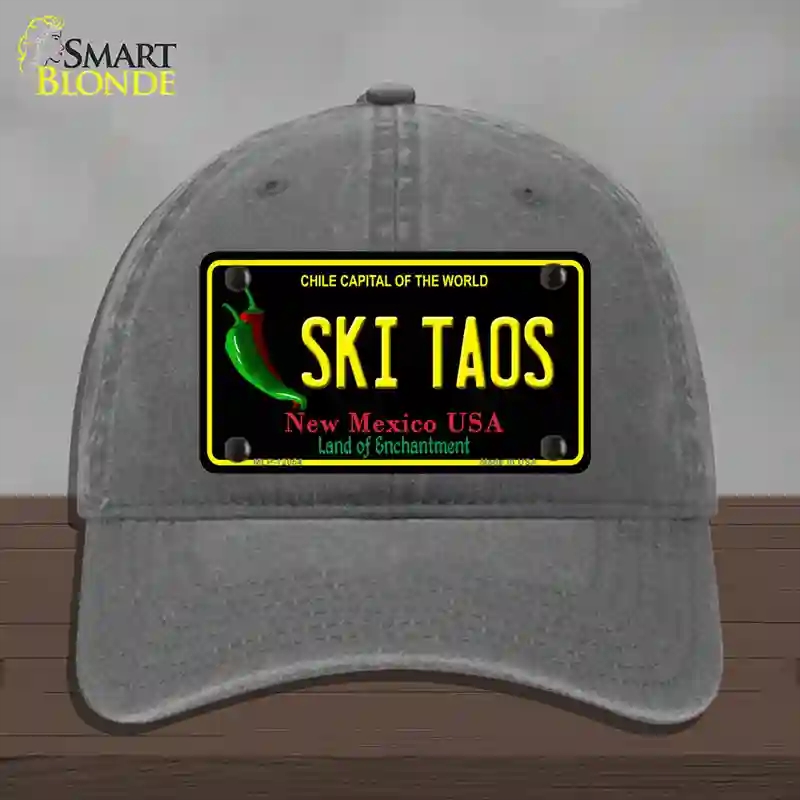 HAT08-MLP-12054 Ski Taos Black   Mexico Novelty License Plate Hat, Unconstructed Cotton - Charcoal