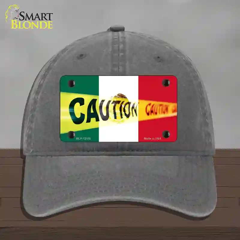 HAT08-MLP-12188 Caution Mexico Flag Novelty License Plate Hat, Unconstructed Cotton - Charcoal