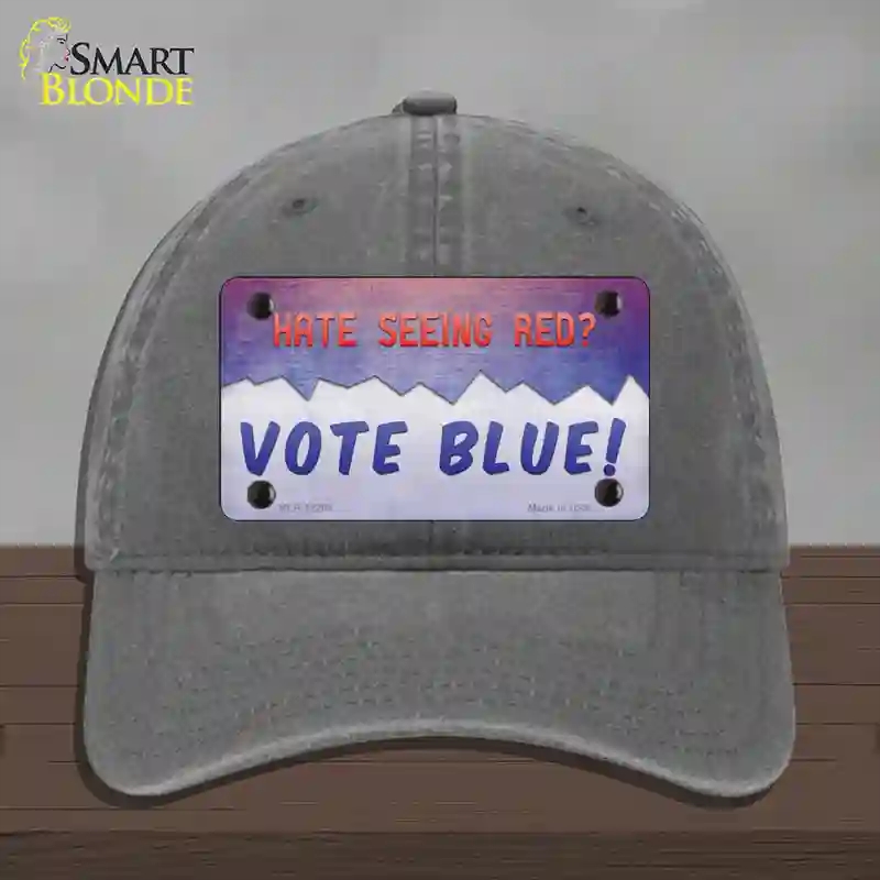 HAT08-MLP-12268 Hate Seeing Red Vote Blue Novelty License Plate Hat, Unconstructed Cotton - Charcoal