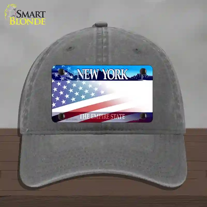 HAT08-MLP-12361   York with American Flag Novelty License Plate Hat, Unconstructed Cotton - Charcoal