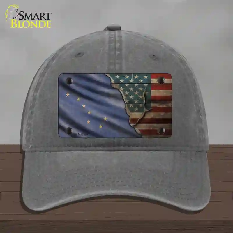 HAT08-MLP-12381 Alaska & American Flag Novelty License Plate Hat, Unconstructed Cotton - Charcoal