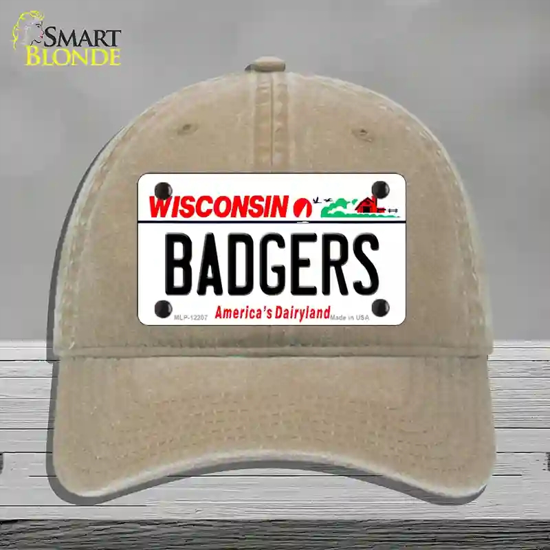 HAT09-MLP-12207 decalrs Wisconsin Novelty License Plate Hat, Unconstructed Cotton - Khaki