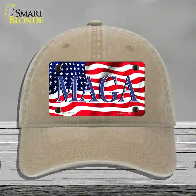 HAT09-MLP-12212 MAGA Flag Novelty License Plate Hat, Unconstructed Cotton - Khaki
