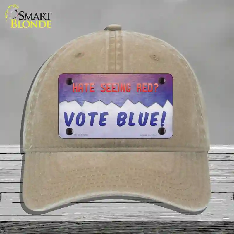 HAT09-MLP-12268 Hate Seeing Red Vote Blue Novelty License Plate Hat, Unconstructed Cotton - Khaki