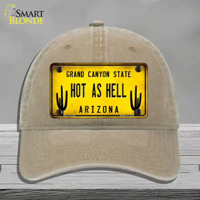 HAT09-MLP-12320 Arizona Hot as Hell Novelty License Plate Hat, Unconstructed Cotton - Khaki