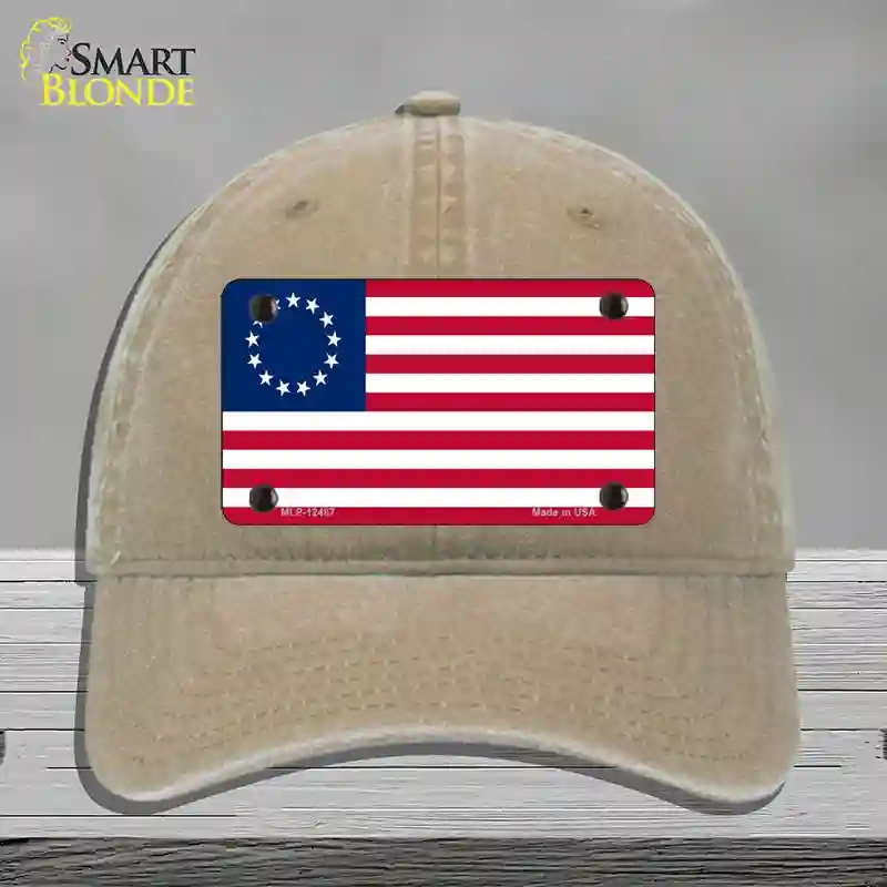 HAT09-MLP-12487 Betsy Ross American Flag Novelty License Plate Hat, Unconstructed Cotton - Khaki