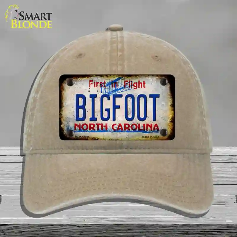 HAT09-MLP-12496 Bigfoot North Carolina Novelty License Plate Hat Tag, Unconstructed Cotton - Khaki