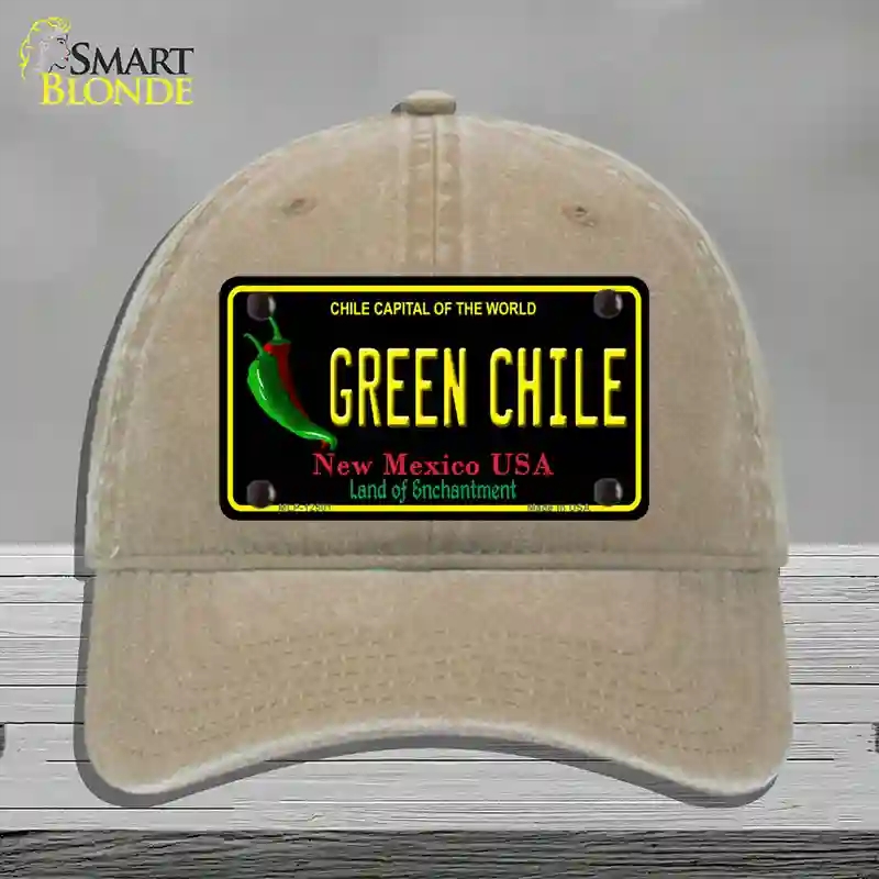 HAT09-MLP-12501 Green Chile   Mexico Black Novelty License Plate Hat, Unconstructed Cotton - Khaki