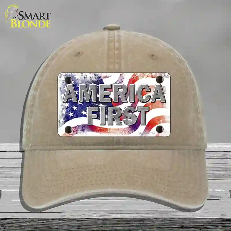 HAT09-MLP-12520 America First Novelty License Plate Hat, Unconstructed Cotton - Khaki