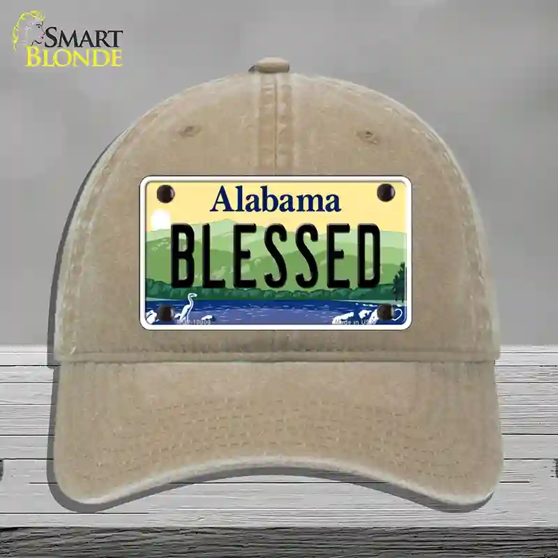 HAT09-MLP-10009 Blessed Alabama Novelty License Plate Hat, Unconstructed Cotton - Khaki