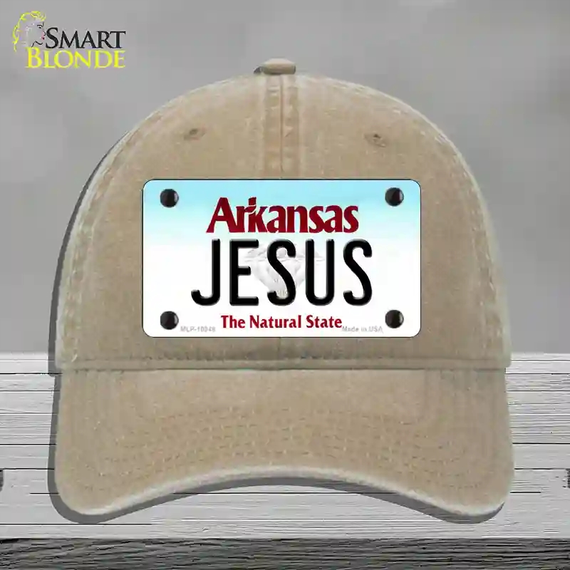 HAT09-MLP-10048 Jesus Arkansas Novelty License Plate Hat, Unconstructed Cotton - Khaki