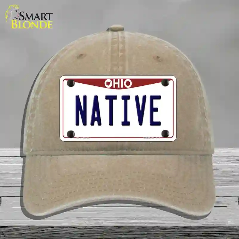 HAT09-MLP-10092 Native Ohio Novelty License Plate Hat, Unconstructed Cotton - Khaki