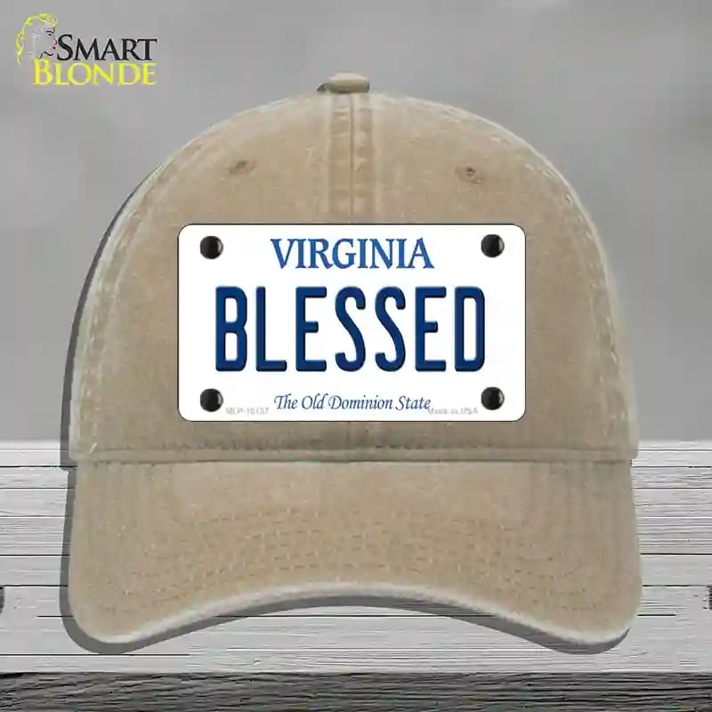 HAT09-MLP-10137 Blessed Virginia Novelty License Plate Hat, Unconstructed Cotton - Khaki