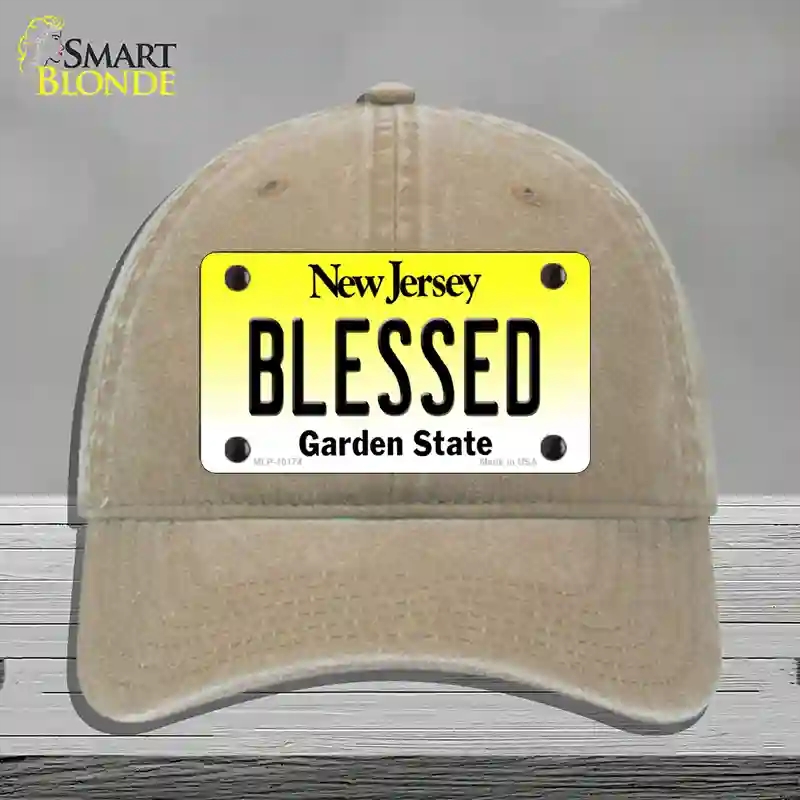 HAT09-MLP-10174 Blessed   Jersey Novelty License Plate Hat, Unconstructed Cotton - Khaki