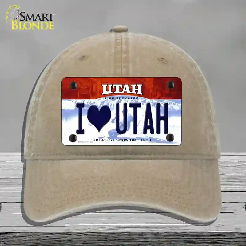 HAT09-MLP-10196 I Love Utah Novelty License Plate Hat, Unconstructed Cotton - Khaki