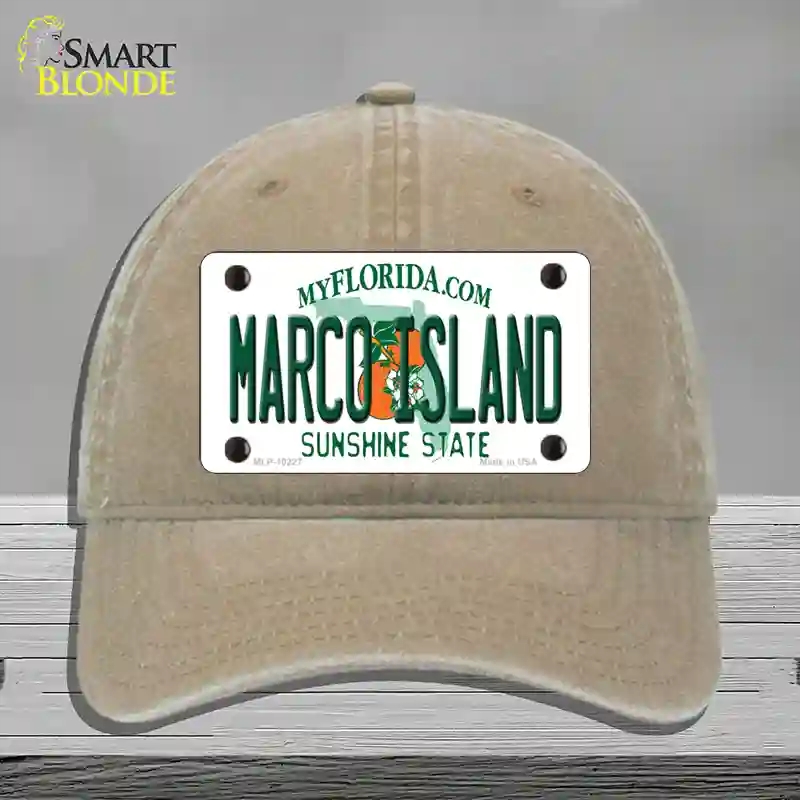 HAT09-MLP-10227 Marco Island Florida Novelty License Plate Hat, Unconstructed Cotton - Khaki