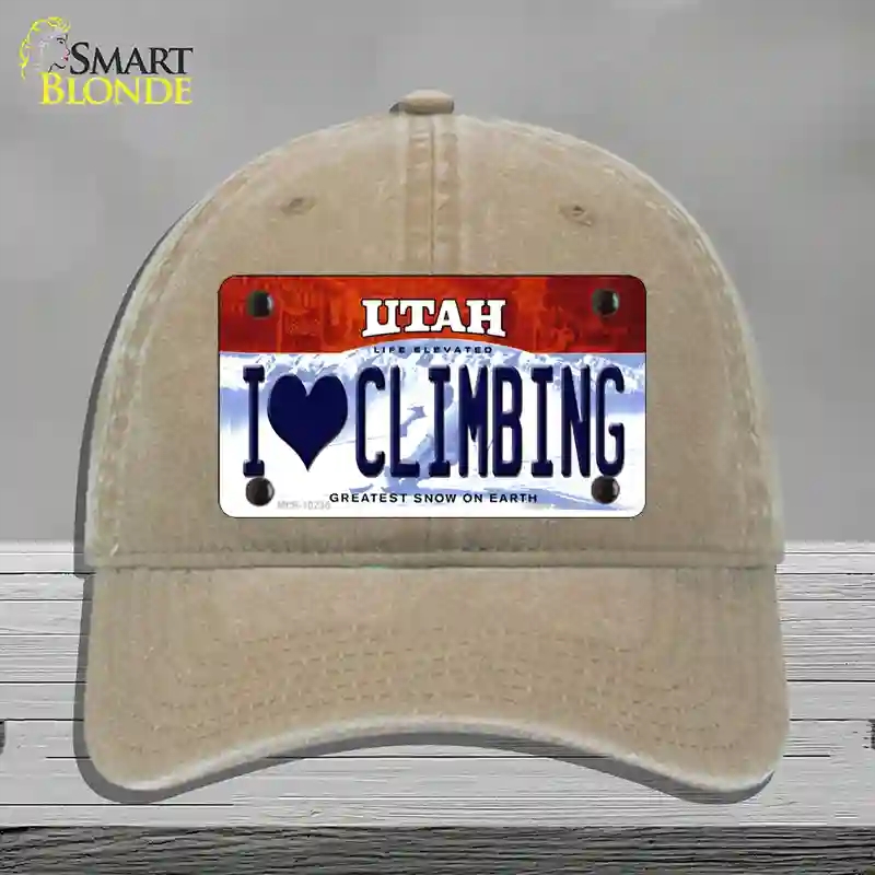 HAT09-MLP-10230 I Love Climbing Utah Novelty License Plate Hat, Unconstructed Cotton - Khaki