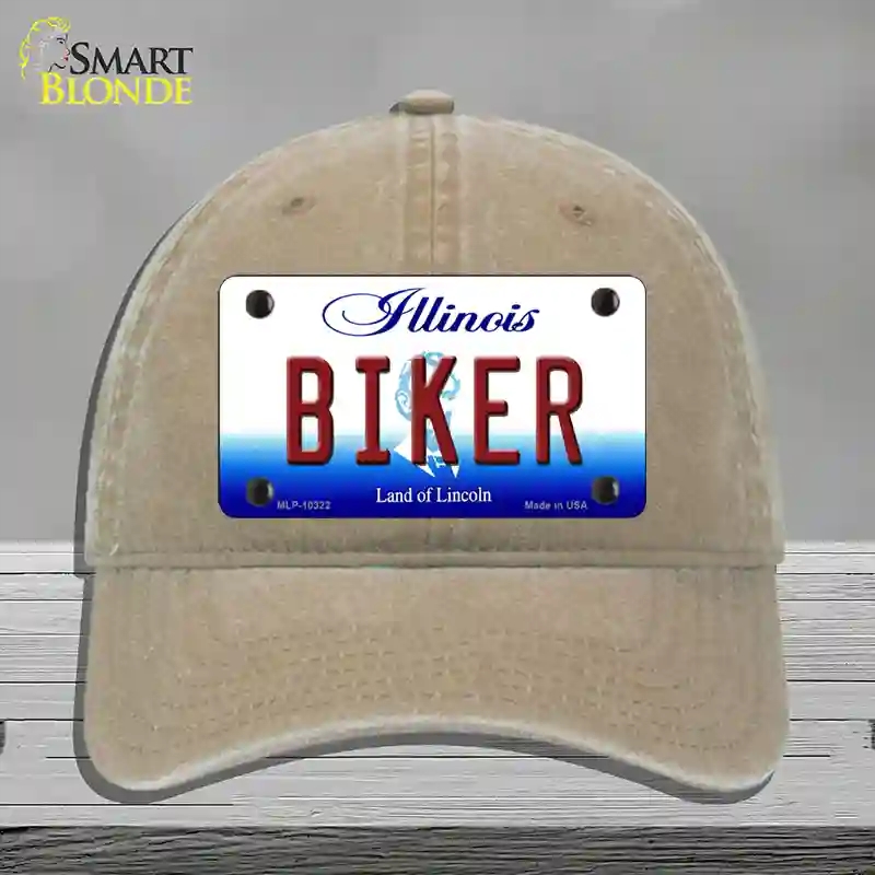 HAT09-MLP-10322 Biker Illinois Novelty License Plate Hat, Unconstructed Cotton - Khaki