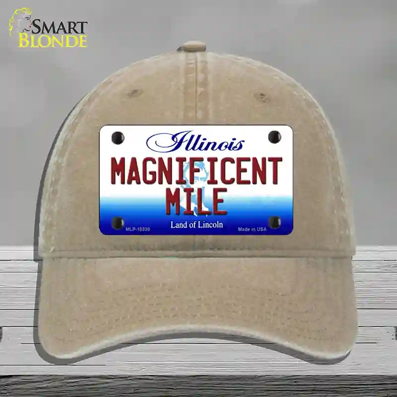 HAT09-MLP-10330 Magnificent Mile Illinois Novelty License Plate Hat, Unconstructed Cotton - Khaki