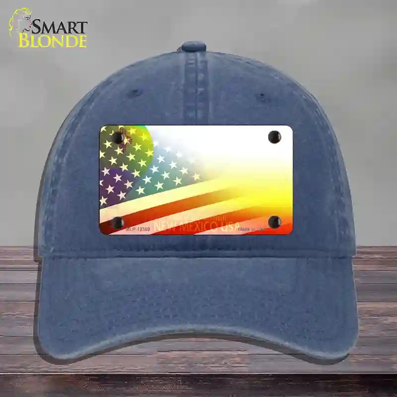 HAT11-MLP-12359   Mexico with American Flag Novelty License Plate Hat, Unconstructed Cotton - Navy