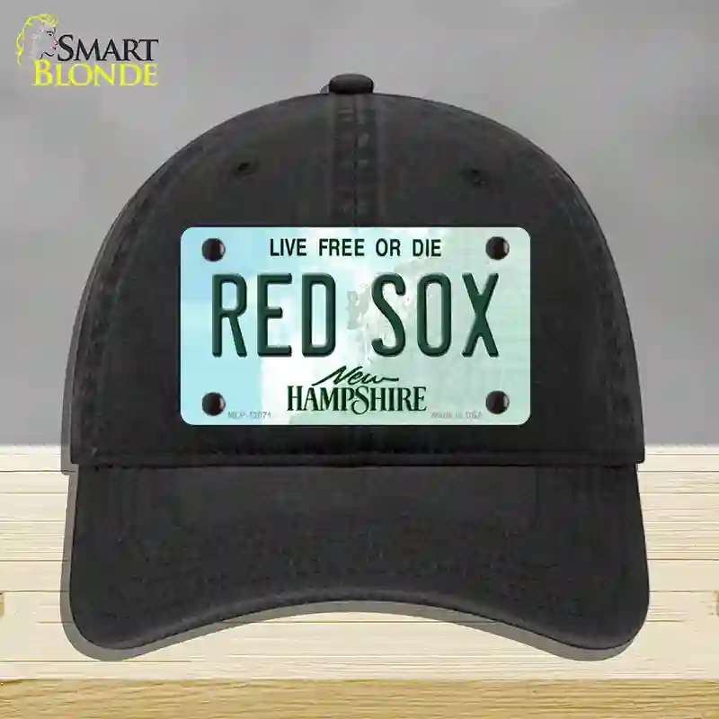 HAT07-MLP-12071 Red Sox   Hampshire State Novelty License Plate Hat, Unconstructed Cotton - Black