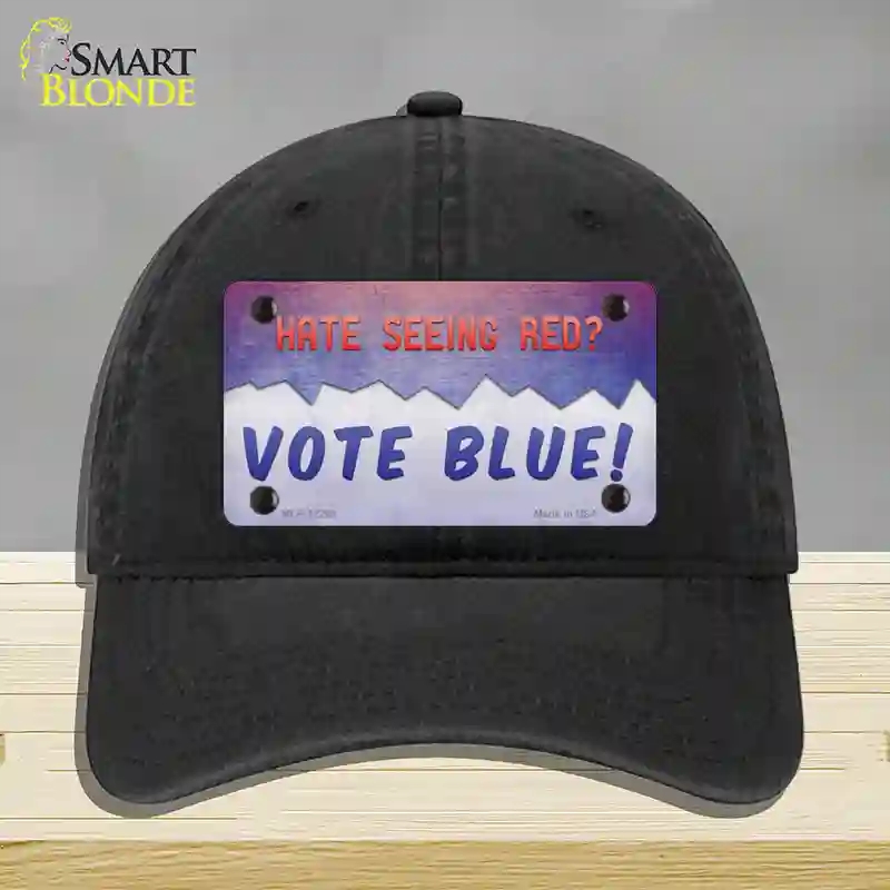 HAT07-MLP-12268 Hate Seeing Red Vote Blue Novelty License Plate Hat, Unconstructed Cotton - Black