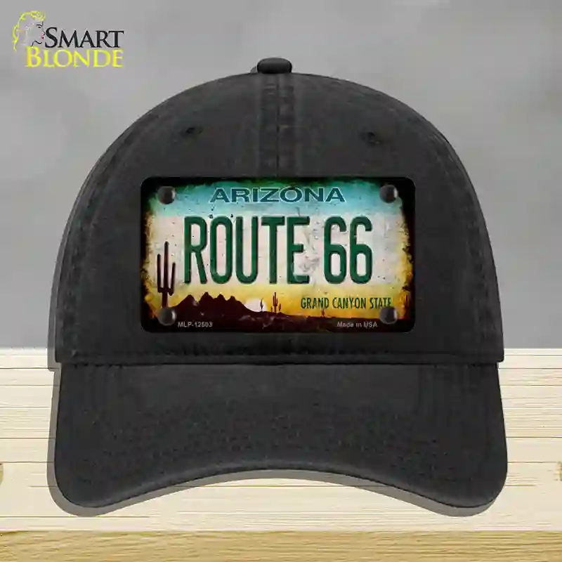 HAT07-MLP-12503 Route 66 Arizona Rusty Novelty License Plate Hat, Unconstructed Cotton - Black