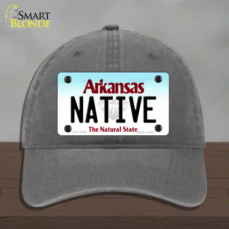 HAT08-MLP-10055 Native Arkansas Novelty License Plate Hat, Unconstructed Cotton - Charcoal