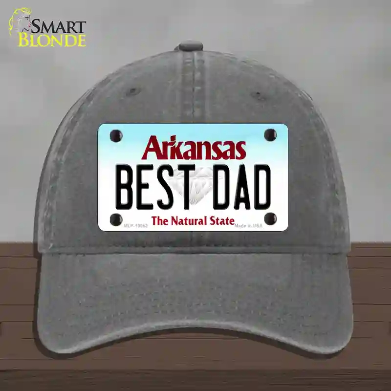 HAT08-MLP-10062 Best Dad Arkansas Novelty License Plate Hat, Unconstructed Cotton - Charcoal