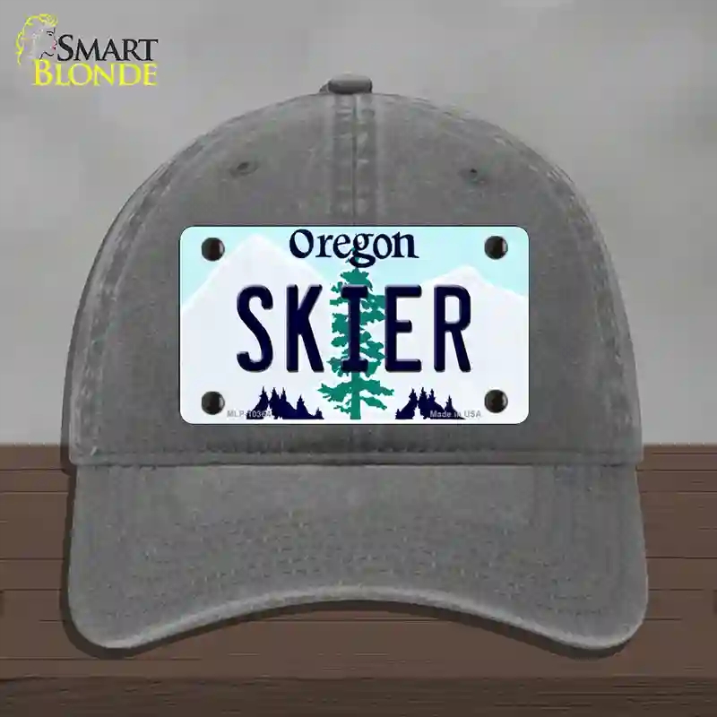 HAT08-MLP-10364 Skier Oregon Novelty License Plate Hat, Unconstructed Cotton - Charcoal