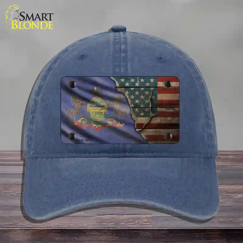 HAT11-MLP-12417 Pennsylvania & American Flag Novelty License Plate Hat, Unconstructed Cotton - Navy