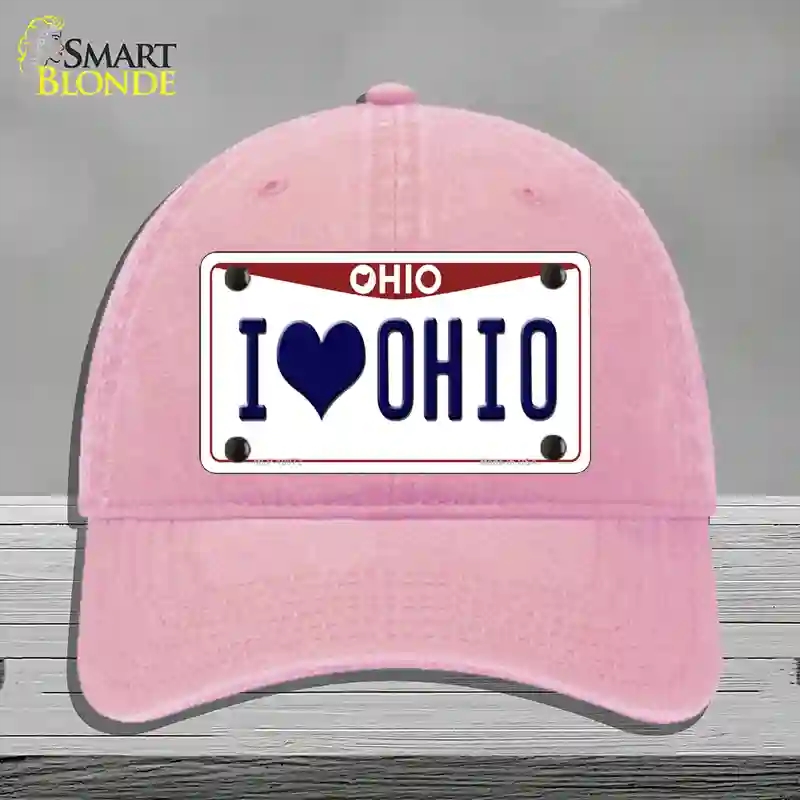 HAT12-MLP-10072 I Love Ohio Novelty License Plate Hat, Unconstructed Cotton - Pink